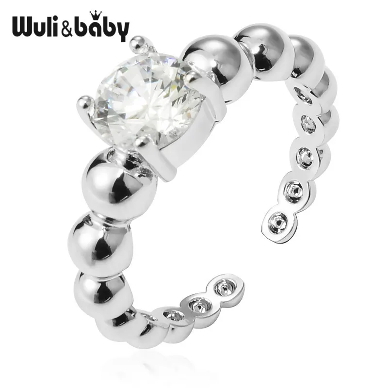 Wuli& baby, серебряное, золотое, цвет, циркон, классическое женское кольцо для помолвки, качественное, модное, регулируемое, Открытое кольцо, подарки