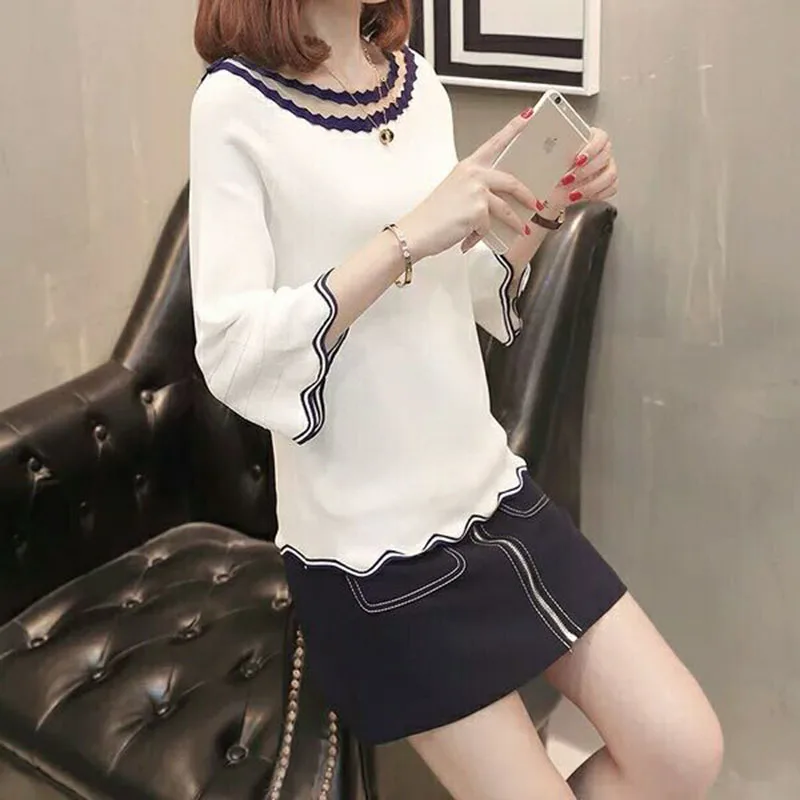 HSPL Лето Женский вязаный Топ пуловер Белый 2018 девочки повседневные тянуть тонкие