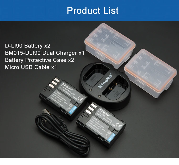 KingMa D-LI90 DLI90 D LI90 Батарея(2 шт) и зарядное устройство с двумя usb-портами для PENTAX K-7 K-7D K-5 K-5 II 645D K01 K-3 K-3 II 645Z L15