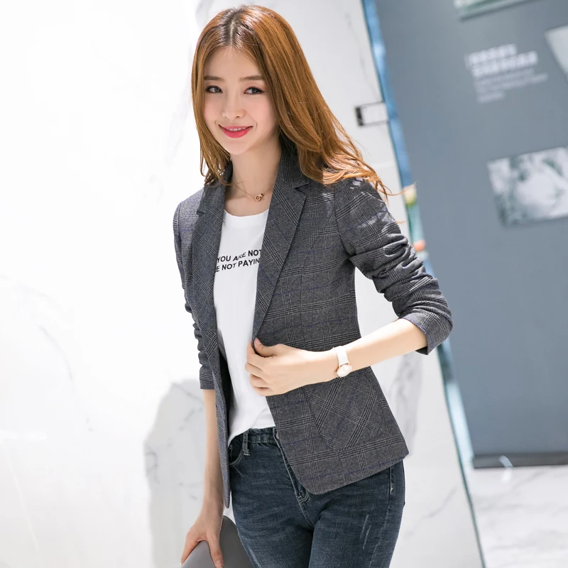 Блейзер клетчатый женский 2019 Весна feminino короткое пальто офисные женские trajes chaqueta