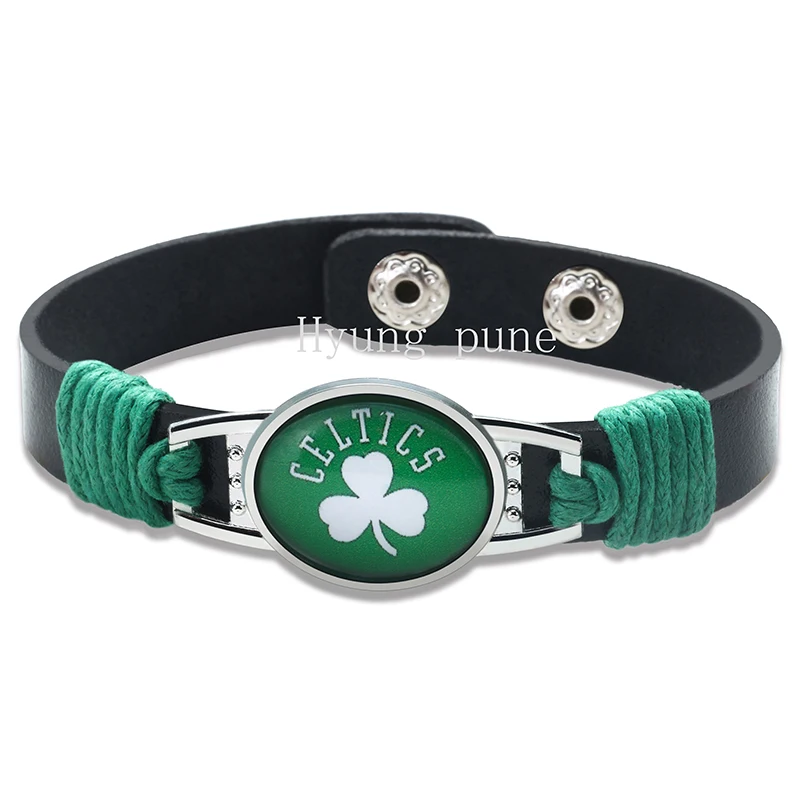 Бостон Баскетбол натуральная кожа регулируемый браслет манжета 12 мм черный