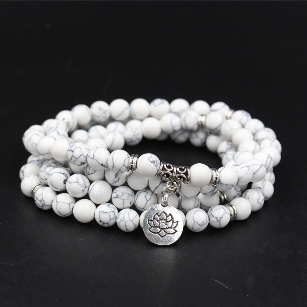 NADEEM Новинка 108 шт. белый браслет с бусинами Howlite Mala ожерелье ручной работы из