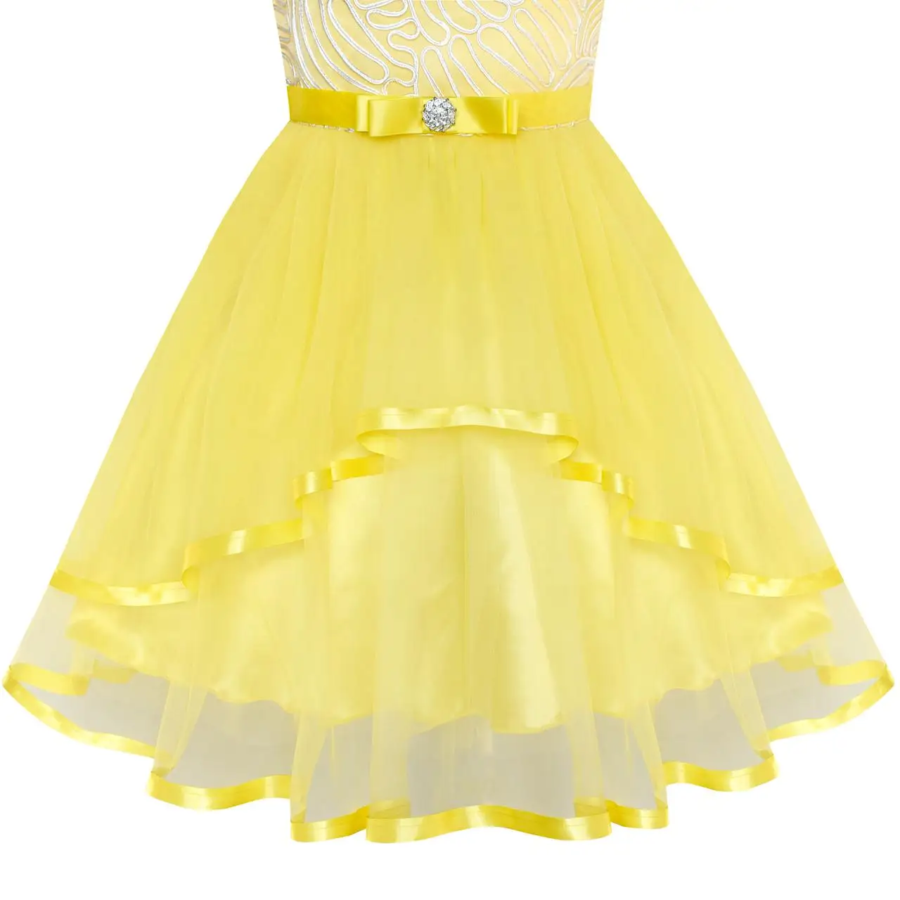 Flower Girl Dress Yellow Belted Wedding Party Bridesmaid 2020 Summer Princess Dresses Clothes Size 4-12 Carnival Vestidos | Детская