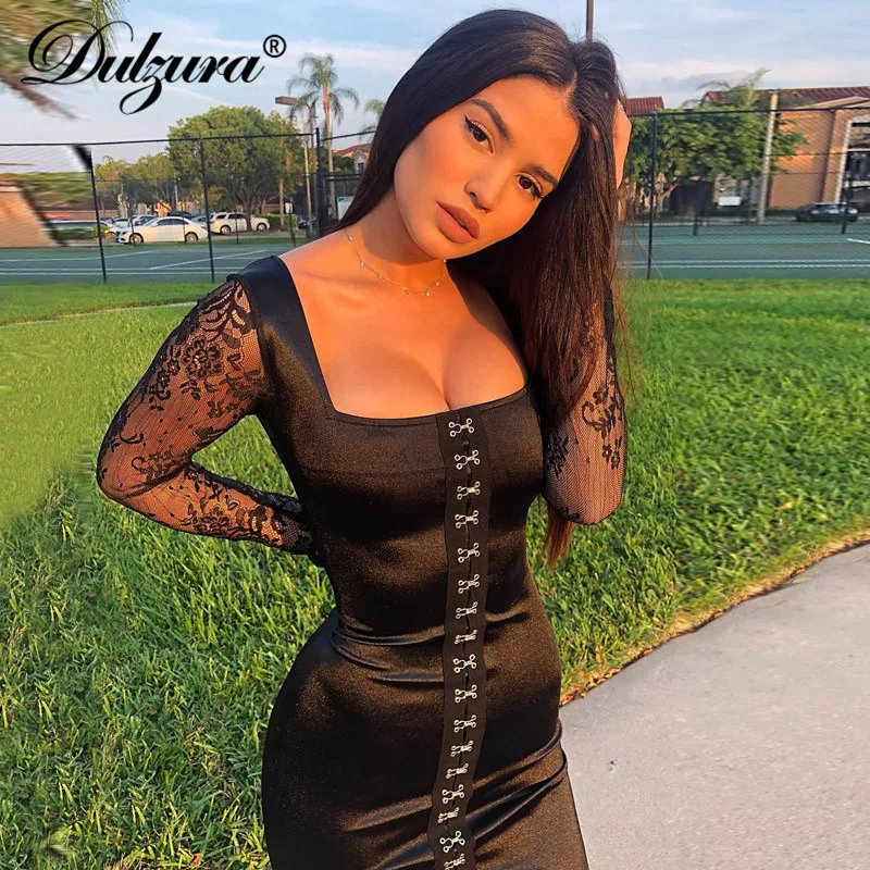Dulzura 2019 сезон: весна-лето женское платье кружево сетки лоскутное черный bodycon клуба