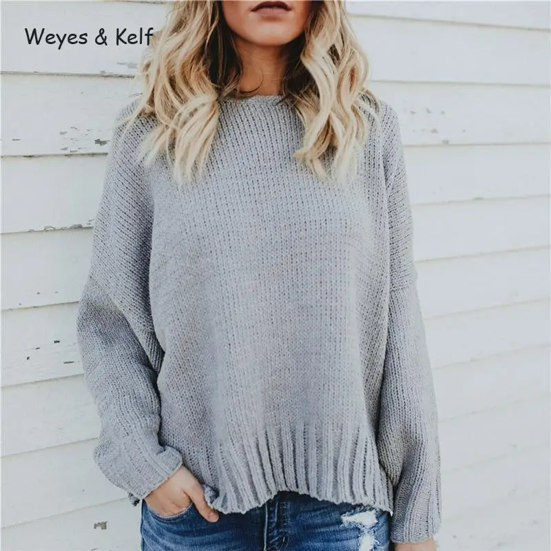 Weyes &amp Kelf Casual Lace Up Solid Women Sweaters And Pullovers 2020 Winter Knitted Loose Bat Sleeve Backless Sweater Female | Женская
