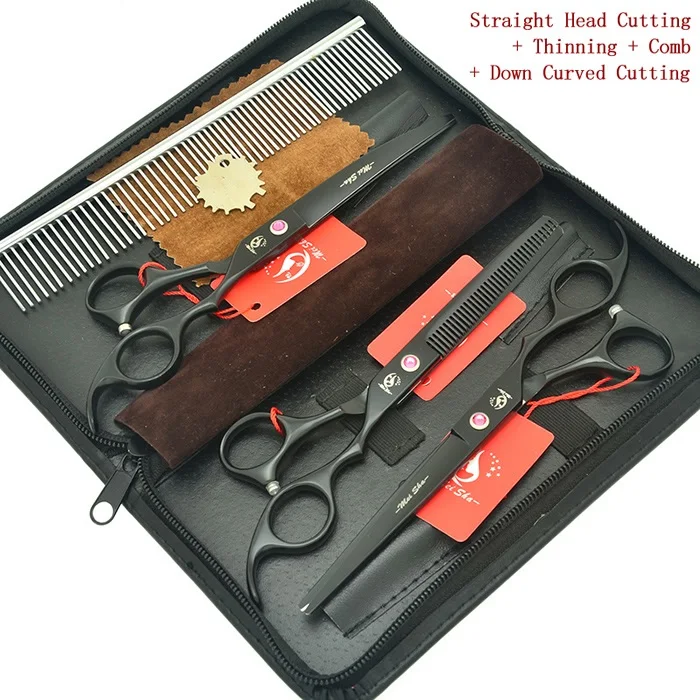 HB0155 with Bag Meisha 7 дюймов профессиональные японские черные ножницы для стрижки собак набор прямые режущие филировочные изогнутые ножницы для стрижки кошек HB0151 - Цвет: HB0155 with Bag