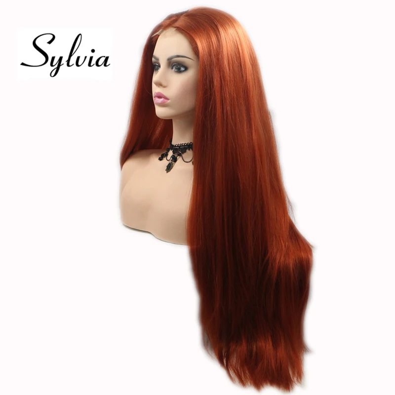 Sylvia 360# Красный синтетический U Часть Кружева передние парики длинные шелковистые прямые средняя часть термостойкие волокна волос для женщин