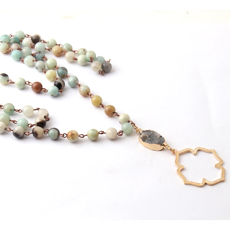 Модные богемные Этнические украшения бусы Halsband камни амазонита Натуральный Druzy