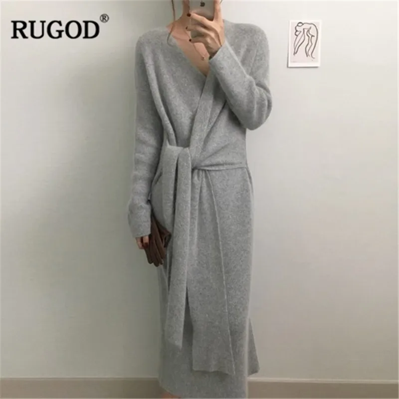 Женское длинное платье свитер RUGOD повседневное однотонное мягкое теплое