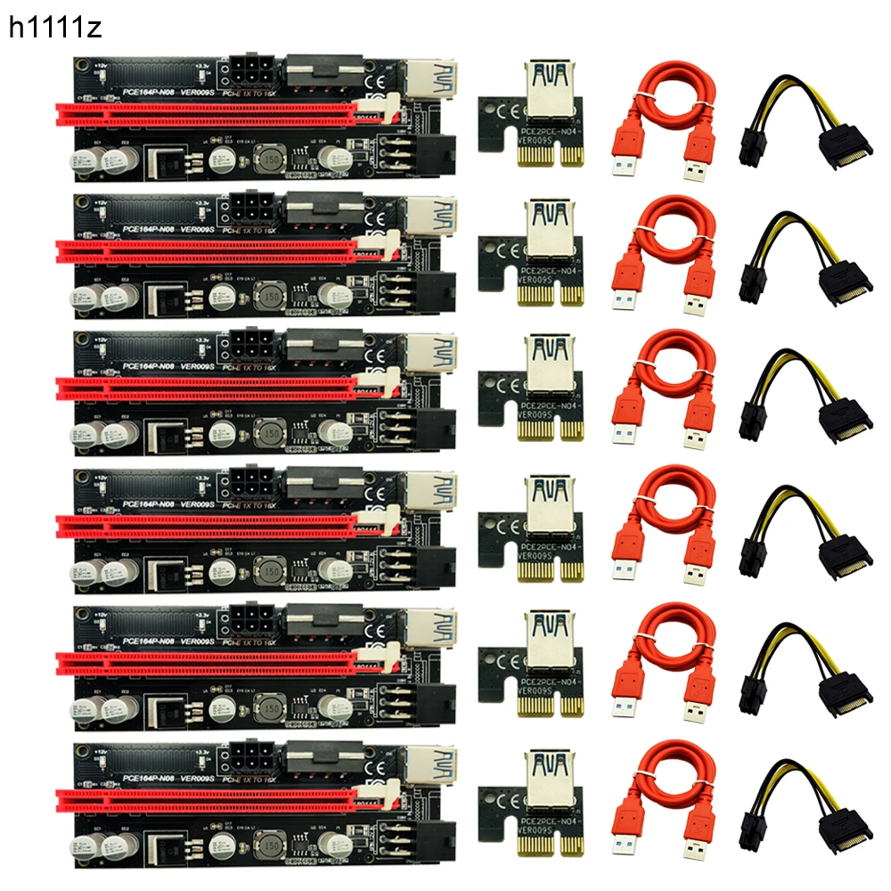 Двойной светодиодный кабель VER009S PCI E 6 шт. Riser Card 009S Express 1X к 16X 0 м USB 3 6Pin Molex Power для