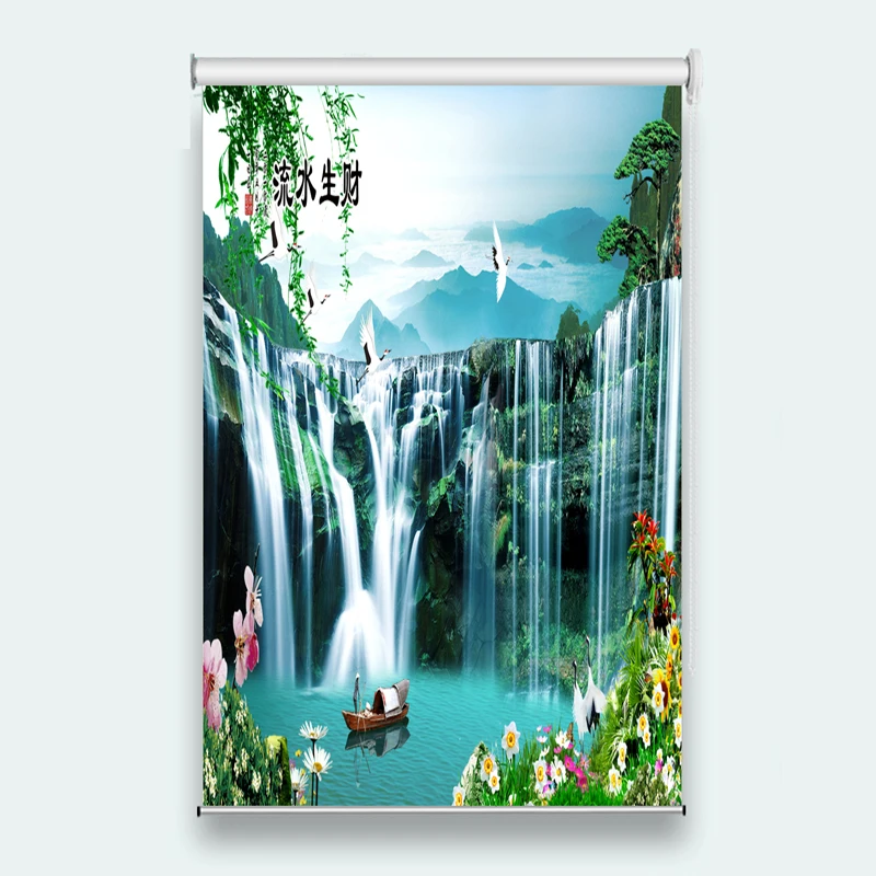 2019 подгонянный размер мода рулонные шторы водопад воды солнцезащитные на окна