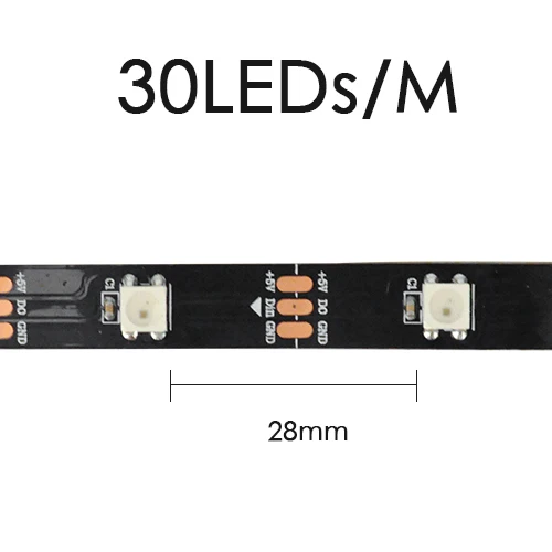 Black 30 LED WS2812B Светодиодные ленты DC 5V 30/60/144 светодиодный s RGB умный прибор приемно-пикселей чёрно-белые печатные платы WS2812 IC 50 см 1 м 2 м 3 м 4 м 5 м 17Key бар КТВ - Испускаемый цвет: Black 30 LED