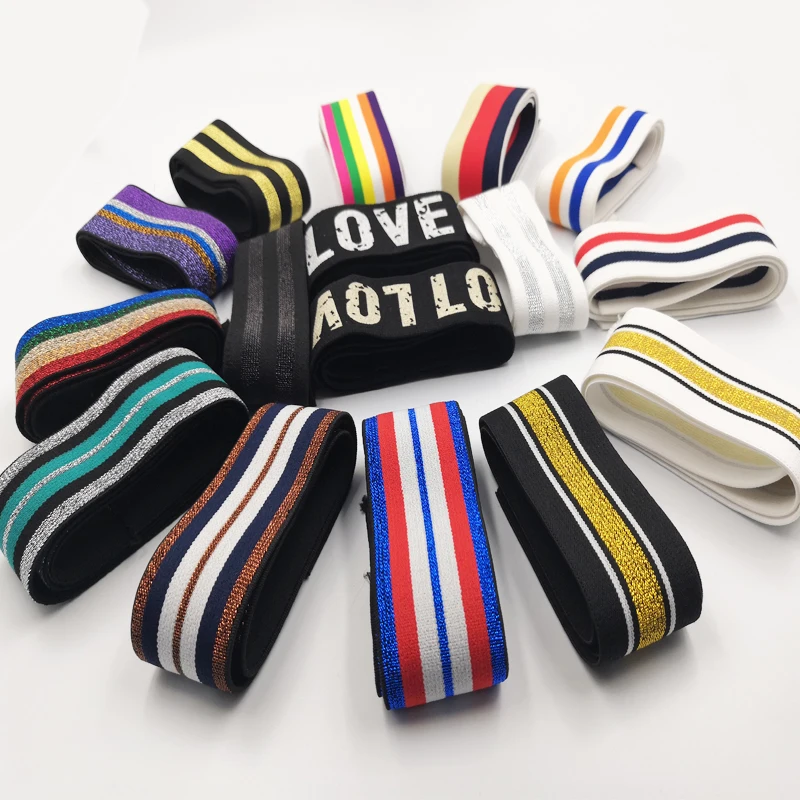 1M Gold Silver Stripe Elastic Bands 40MM Elastic Ribbon Clothing Bags Trousers Elastic Rubber 4CM Webbing DIY Sewing Accessories