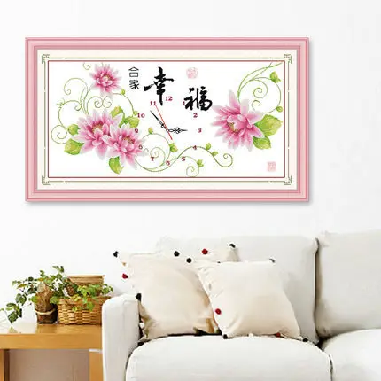 QIANZEHUI Needlework DIY Precision printing Wall clock Cross stitch Family happiness Sets For Embroidery kits Cross-Stitch | Дом и сад