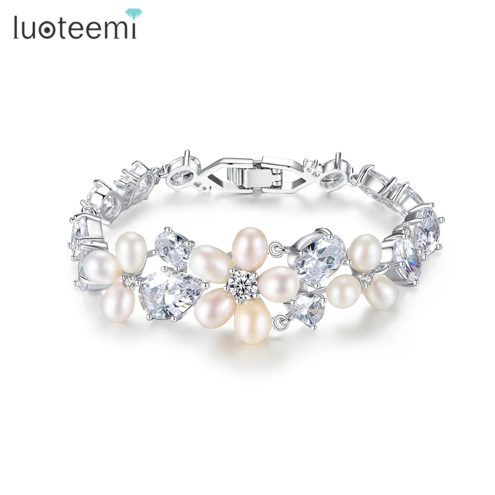 Luoteemi Новый delicated с натуральным жемчугом ясно кубический цирконий браслет для Для