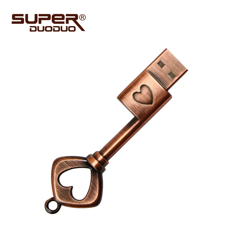 Металлический Флешка с сердечком u диск в форме сердца медный ключ USB флеш
