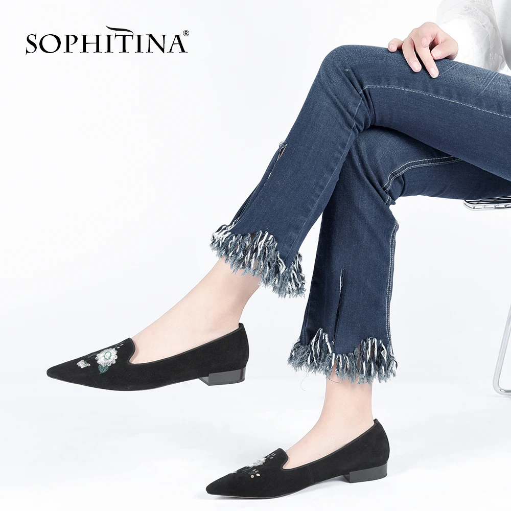 SOPHITINA Роскошная обувь на плоской подошве с вышивкой Элегантные женские туфли