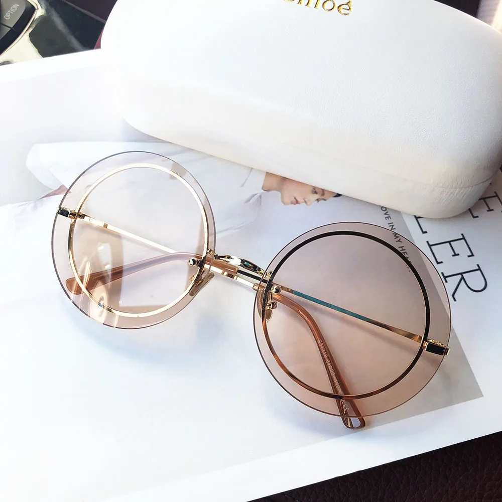 C02 Новинка, женские солнцезащитные очки, большие, Круглые,, градиентные, коричневые, розовые, без оправы, солнцезащитные очки для женщин, подарок, фирменный дизайн, Uv400 - Цвет линз: C02