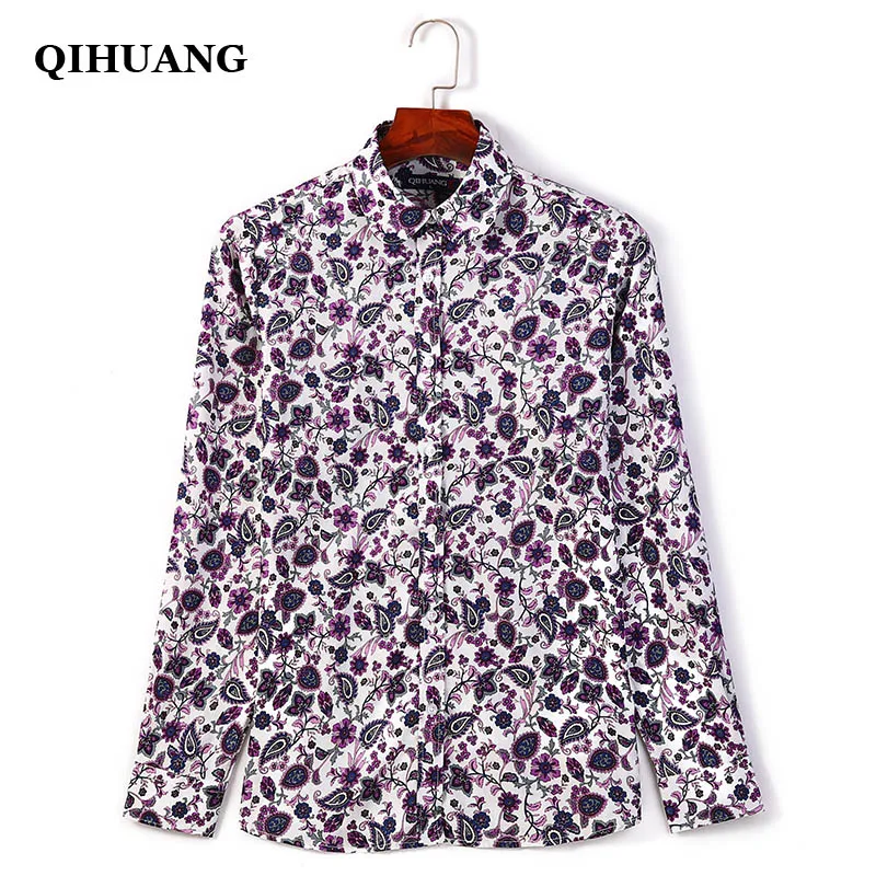 QIHUANG Casual Flamingo Print Blouses Women Shirts Vintage Ladies Long Sleeve Cotton Plus Size Brand 5XL | Женская одежда