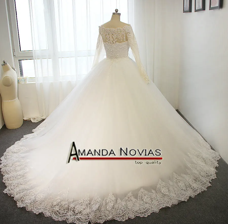 Роскошное Свадебное платье с жемчугом бальное длинным рукавом свадебные платья