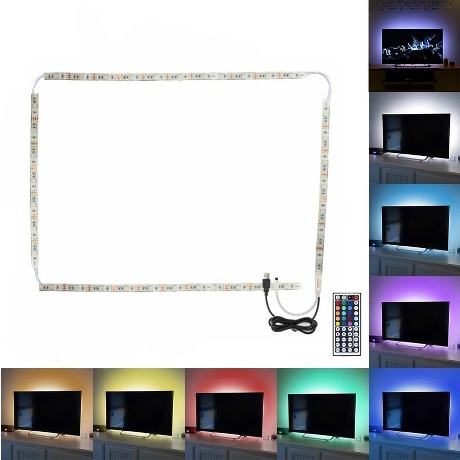 Водонепроницаемый 4X50cm 2x50 см + 2x100 5V USB RGB Светодиодные ленты светильник 5050 SMD LED Fairy