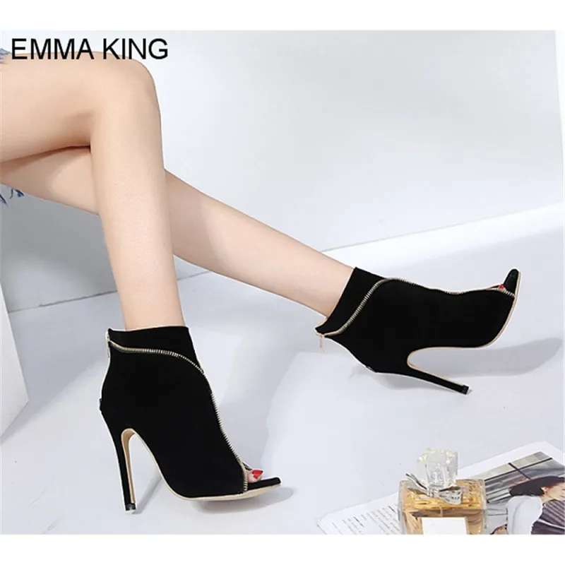 Emma king/Новинка 2018 года летние женские ботинки с открытым носком на тонком высоком