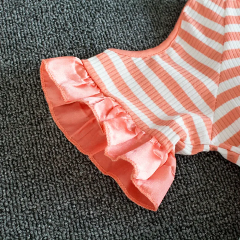 Для маленьких девочек Новинка 2017 года оранжевый Полосатое платье-пачка Лепесток