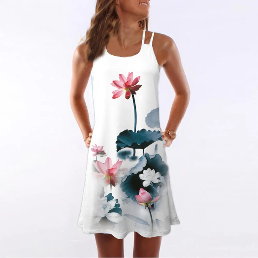 Женское Короткое платье без рукавов винтажное на бретелях с 3D цветочным принтом