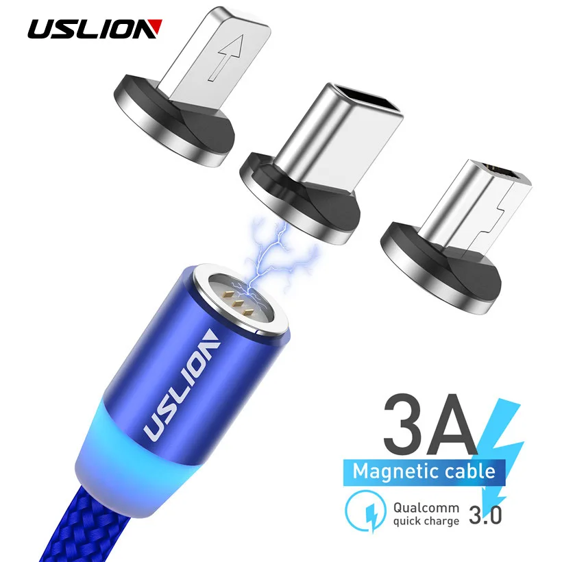 Магнитный кабель USLION Micro USB Тип C 1 м 3A Быстрая Зарядка телефона Microusb магнитное