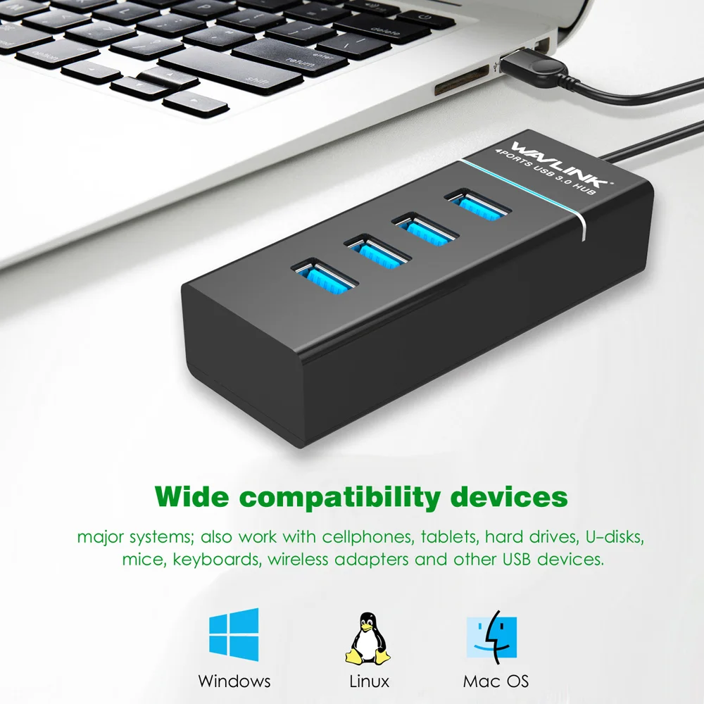 Wavlink высокоскоростной концентратор USB3.0 4 порта сплиттер 5 Гбит/с кабель адаптер