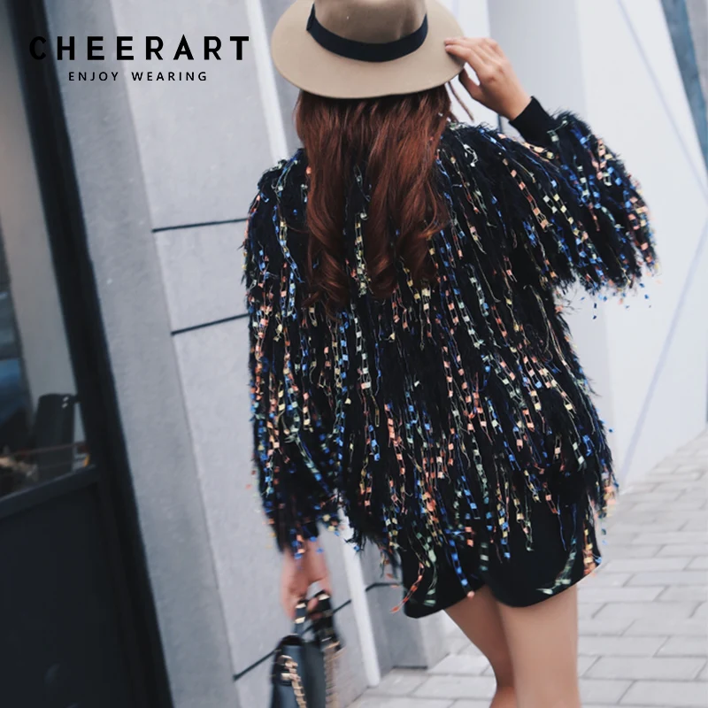 Женский свитер с блестками Cheerart розовый/черный/белый/серый вязаный кардиган
