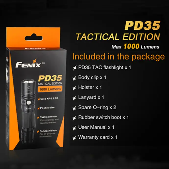 Fenix PD35 TAC 1000 люмен PD35TAC Cree XP L светодиодный фонарь Тактический + уличный|pd35 tac|fenix pd35