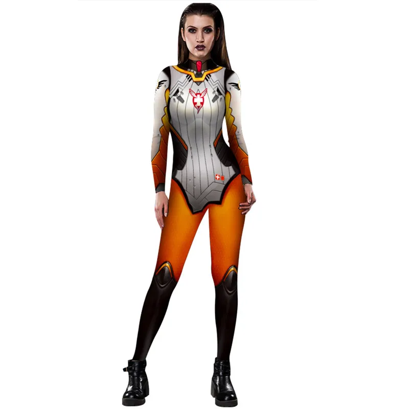 Высокое качество Косплей Overwatch DVA костюм спандекс полиэстер Zentai боди Женский полный тело Хэллоуин костюм C13301