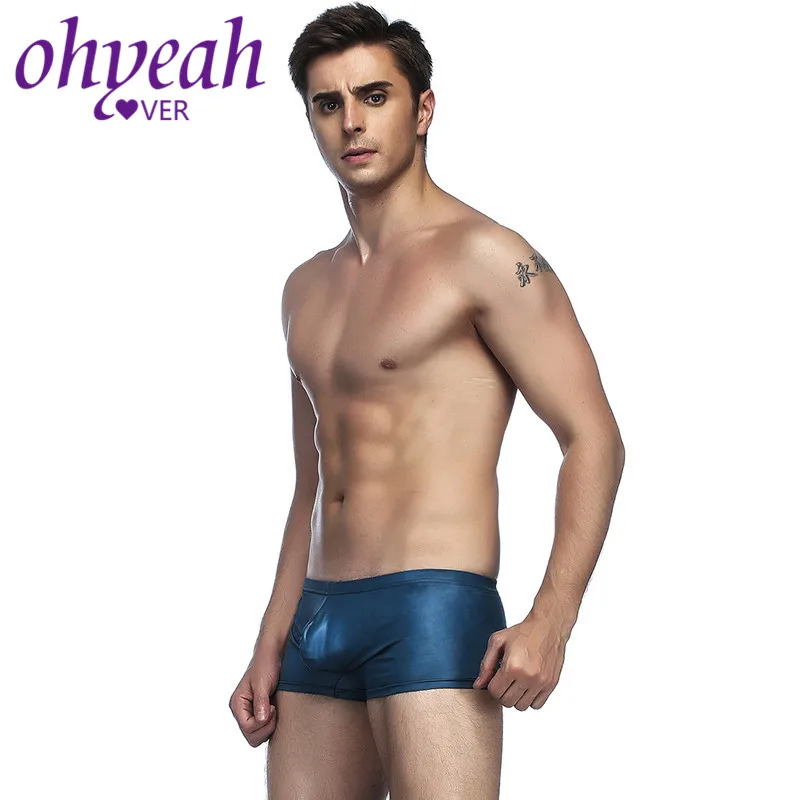 Ohyeahlover черные кожаные шорты боксеры Для мужчин трусы эротические мужское нижнее