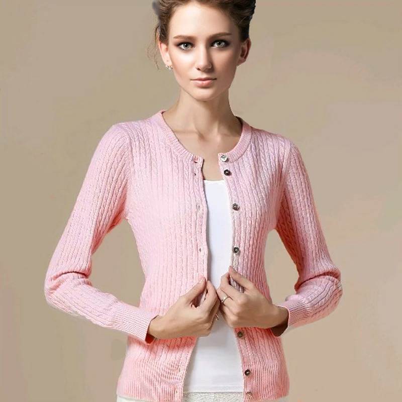 2019Spring new cashmere cardigan loose sweater female round neck twisted flower coat Korean version of the solid color |