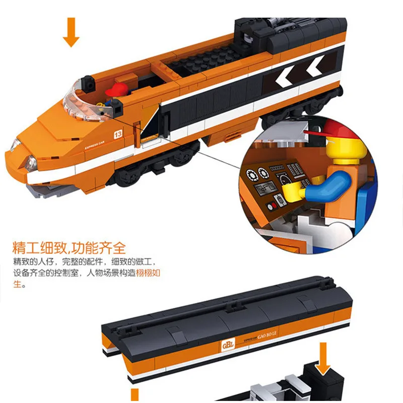 KAZI 98233 GBL Technic с питанием от батареи Электрический небесно-скоростной поезд горизонт Экспресс строительные блоки кирпичи 10233 игрушки для детей