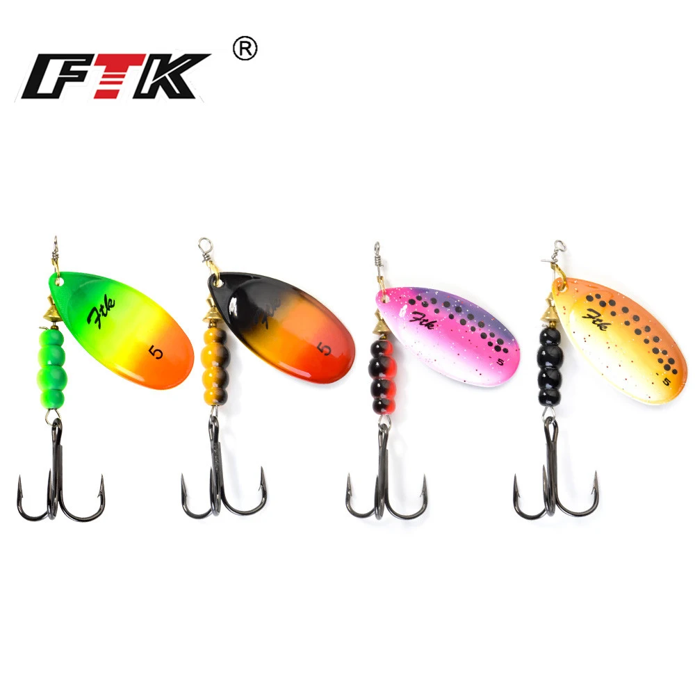 FTK New 1#-5# 5pcs/lot or 4pcs/lot Similar as Copper Spinner Bait Fishing Lure With Treble Hooks Hard Baits Spoon Pike