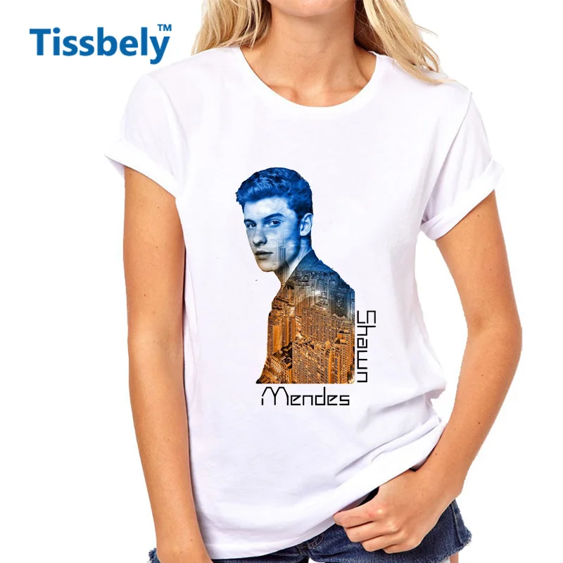 Tissbely Шон Мендес Для женщин футболка поклонников фото Цветной Письмо Графический