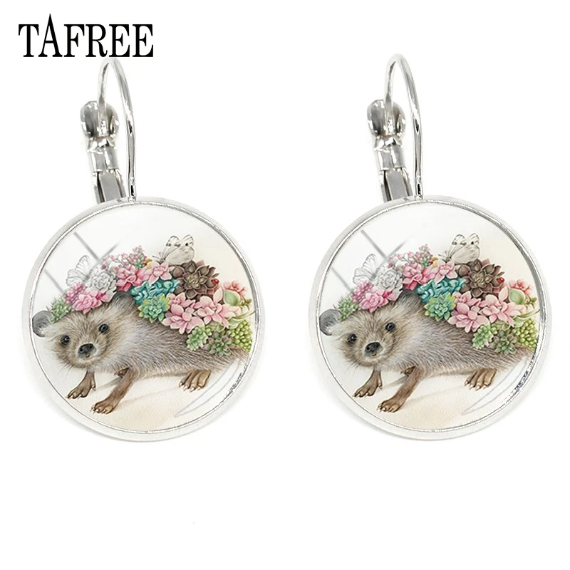 HF09 TAFREE Hedgehog в тумане, клипсы, серьги,, новинка, стеклянный кабошон, Купольные серьги ручной работы, для женщин и девушек, подарки, ювелирные изделия HF04 - Окраска металла: HF09