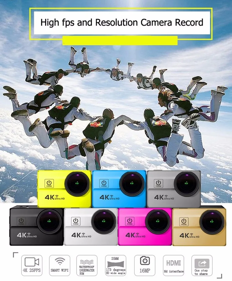 Ultra HD 4 К WiFi Действий Камеры 2.0 &quotЖК 16MP 25FPS 1080 P Спорт DV Go pro стиль 170 Градусов