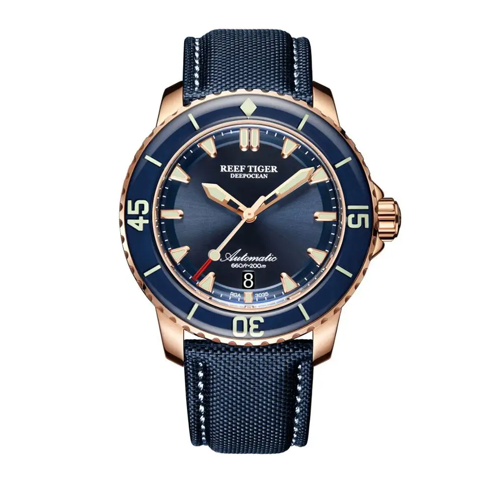 Tiger Reef/RT Брендовые мужские часы для дайвинга Новые супер розовое золото
