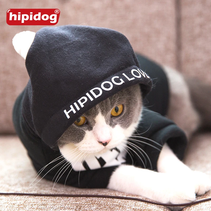 Hipidog Черный кот письмо толстовка одежда теплые зимние кошка собака бархат милое