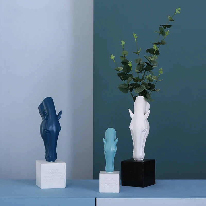 Креативное украшение для дома резная Цветочная ваза из смолы с лошадью статуя