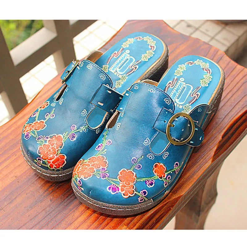 2019 summer new leather cowhide thick bottom flat sandals national candy color ladies home sponge cake slippers | Обувь