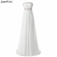 janevini simple white chiffon long bridesmaid dresses a line strapless sequined beaded party prom dress formal gowns sweep train