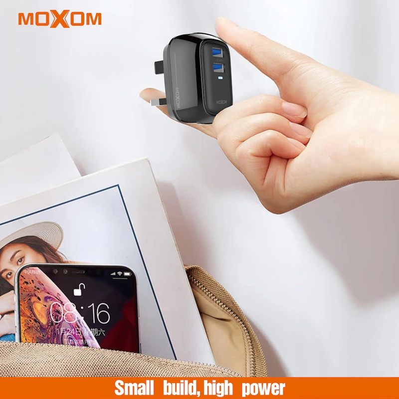 MOXOM USB Charger UK Plug 2.4A Double Travel Wall Adapter Smart Mobile Phone For iPhone Samsung Xiaomi | Мобильные телефоны и