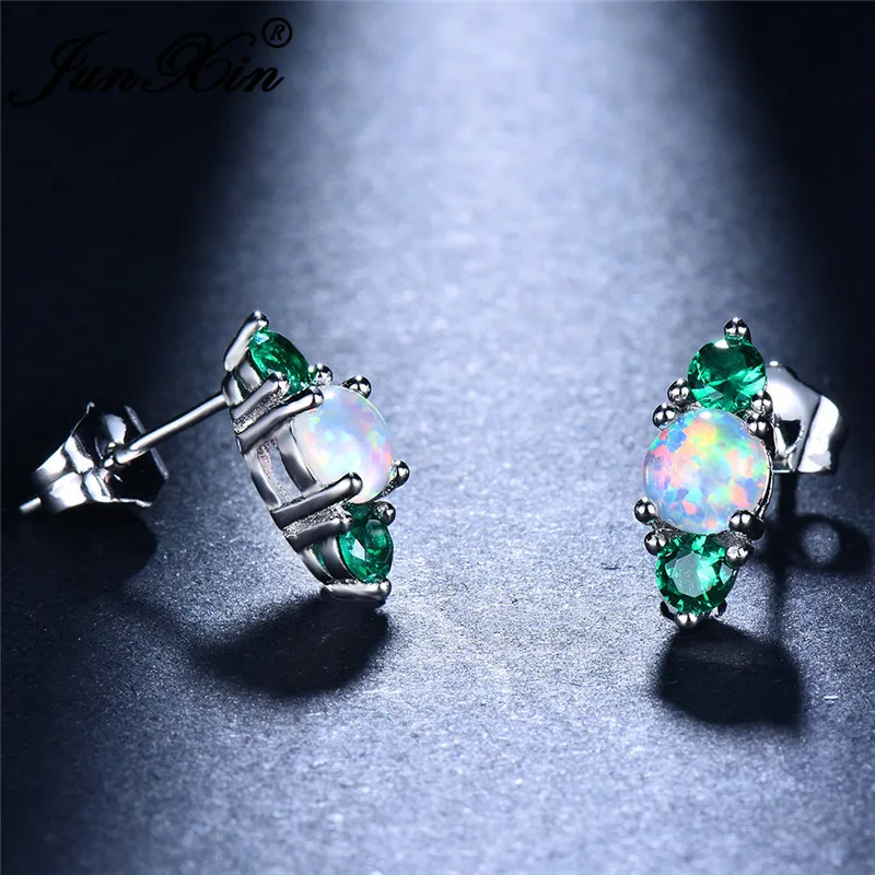 Серьги JUNXIN с белым огненным опалом розовые красные зеленые циркониевые круглые