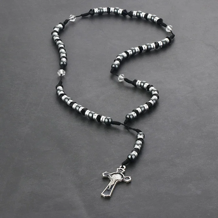 silver black color Религиозные INRI ювелирные изделия бусины орден Святого Бенедикта подвеска в виде креста с Иисусом ожерелья для женщин мужчин распятие подарки State мужчин t colar NC165 - Окраска металла: silver black color