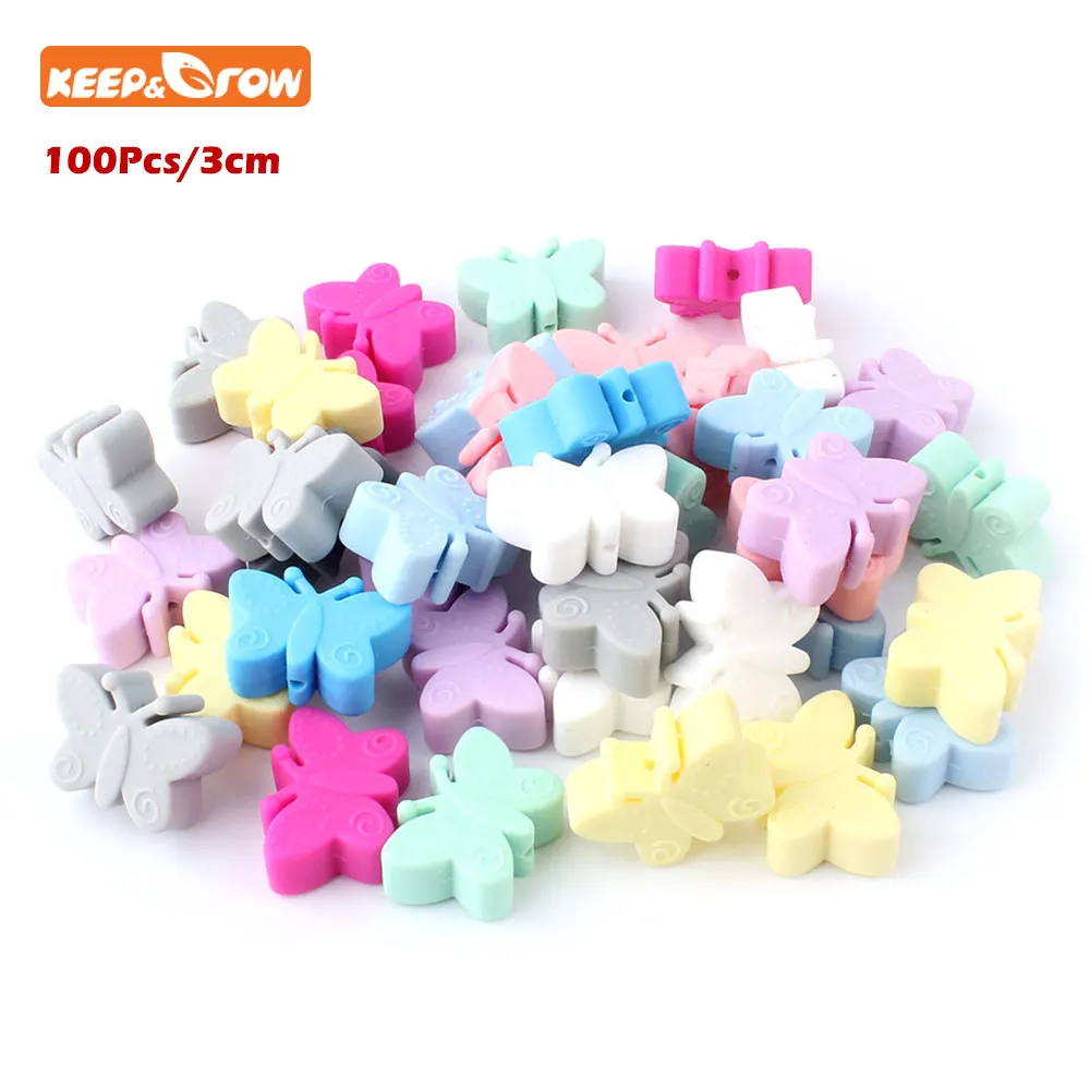 

Keep&grow 100Pcs Silicone Butterfly Beads 3cm Baby Teether Beads For Jewelry Making DIY Food Grade Perle Silicone Dentition Bead