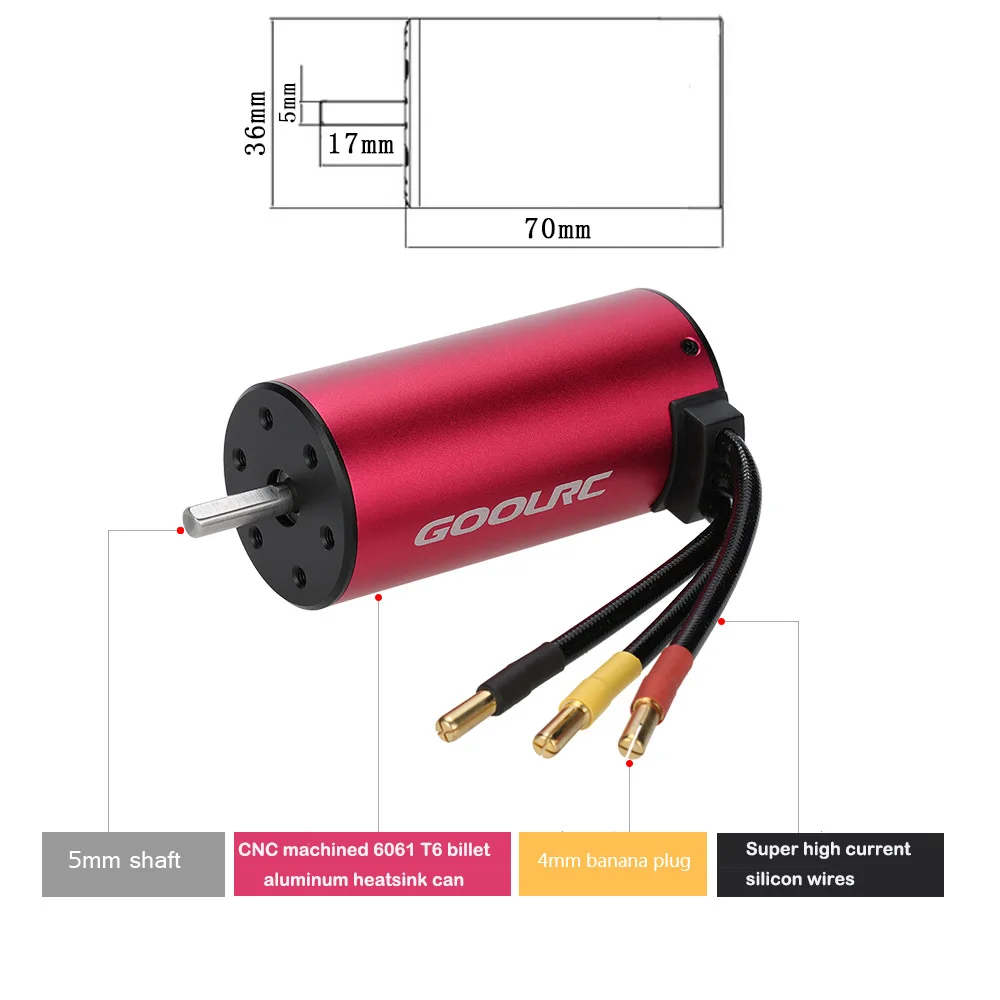 Оригинальный бесщеточный двигатель GoolRC S3670 2850KV 4 полюса для 1/8 1/10 с дистанционным